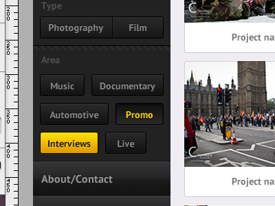 Sidebar + Tabs adobe fireworks black black and yellow button buttons filters fireworks masonry photography sidebar tabs yellow