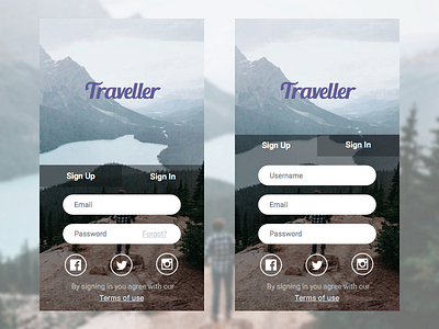 Sign In & Sign Up Concept app ios log in mountains registration sign in sign up travel traveller ux