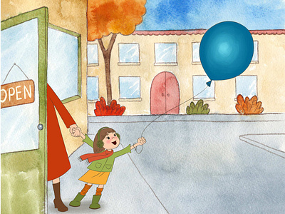 Children's Book Illustration - "Blue Balloon" by Marta Coughlin