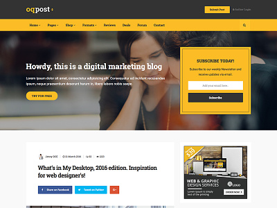 oPPost - Digital Marketing Blog Template (Coming soon) bootstrap business market blog marketer marketing template website yellow