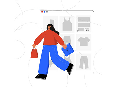 Shopping online. Girl with shopping bags. Girl ordering clothes design flat freelance illustration improvement vector