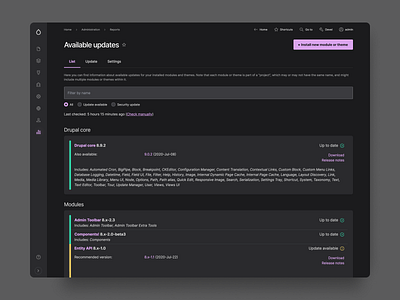 Gin FutureUI Update page (Darkmode) admin admin ui app application claro cms dark dark ui darkmode drupal drupal admin ui future ui gin gin future ui status update update ui updates updates ui