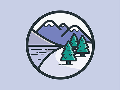 Nature Icon #1 fat flat icon illustration lake line mountains nature trees vector