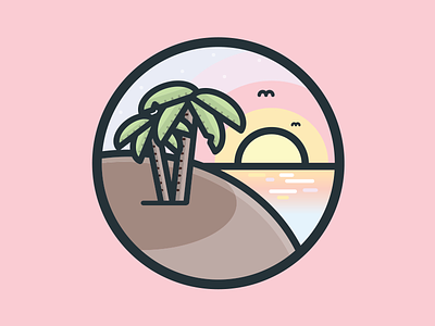 Nature Icon #2 beach flat icon illustration island line nature palm pastel sunset trees vector