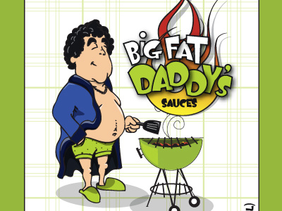 Big Fat Daddy Sauces illustration label logo