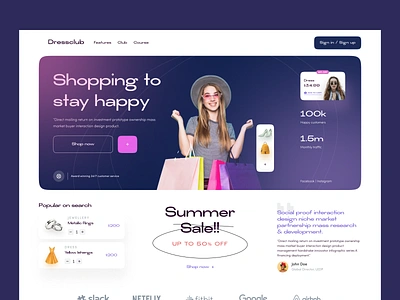 Shopping e-commerce landing page ui branding builder design discount shop dress dribbble google ecommerce saas ecommerce shop eshop fashion fashion app glassmorphism mobile shopify shopify store store design trending design trending shot uikit vendor shop