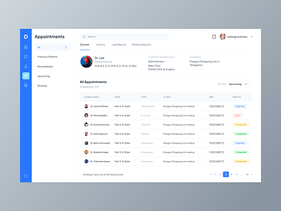 medical appointment dashboard ui