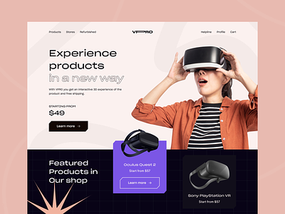 VR Product header design concept 3d ar crypto ecommmerce experience future futuristic meta header design concept headset landing page meta nft oculus playstation shopping technology virtual reality vr vr design web
