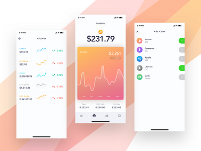 Cryptocurrency IOS app - 2 admin panel android bitcoin block chain chart creative design cryptocurrency dashboard fluent design graph ico icon illustration ios minimal mobile app typography ui ux vector