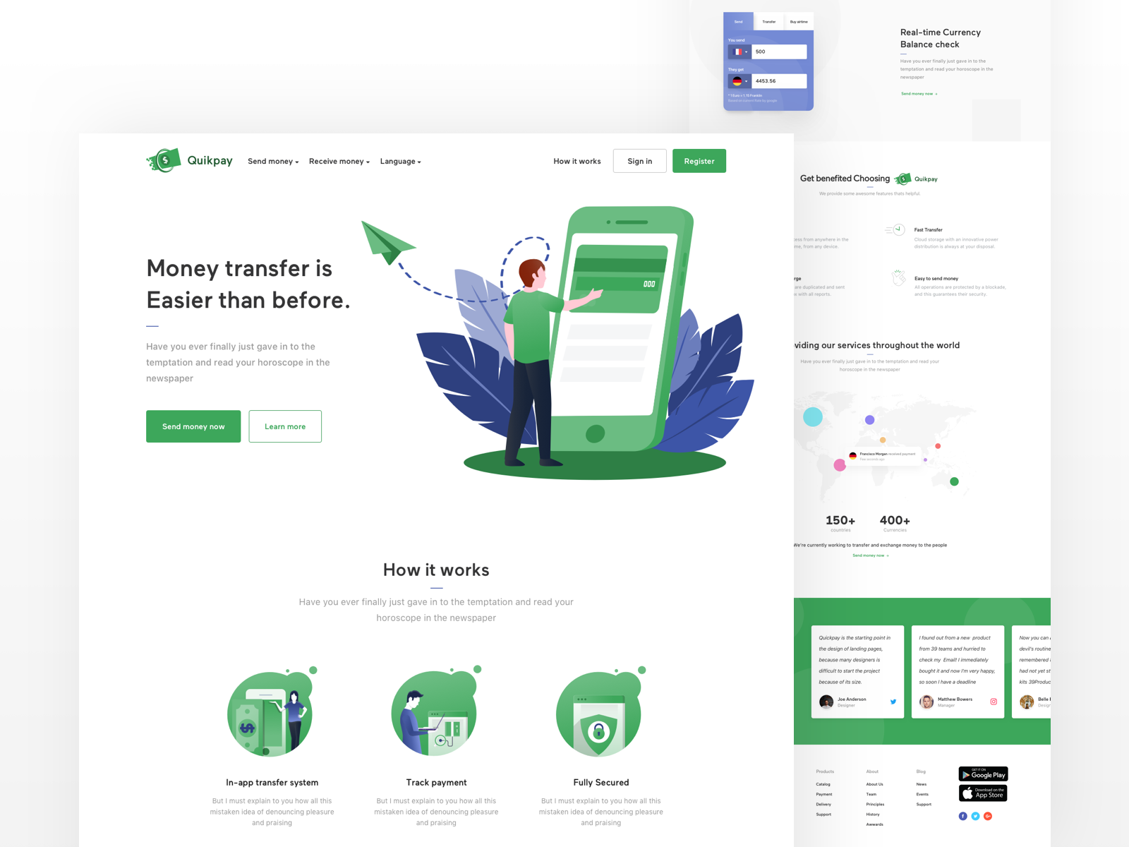 Remittance app landing page design