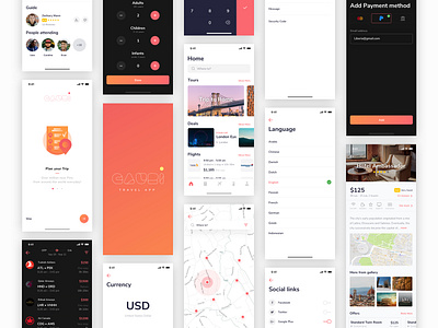 Gauri Travel iOS app UI Kit android animation app colorful creative design dashboard flat icon illustration ios landing page lettering minimal mobile app product typography ui ui kit ux website