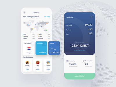 Remittance IOS app design app ui kit cards bank profile wallet clean minimal trendy design dashboard home admin panel gradient vector finance illustration landing page ios android ux ui logo branding nice 100 agency team remittance money transfer ui kit ui8 app marketing web design web page