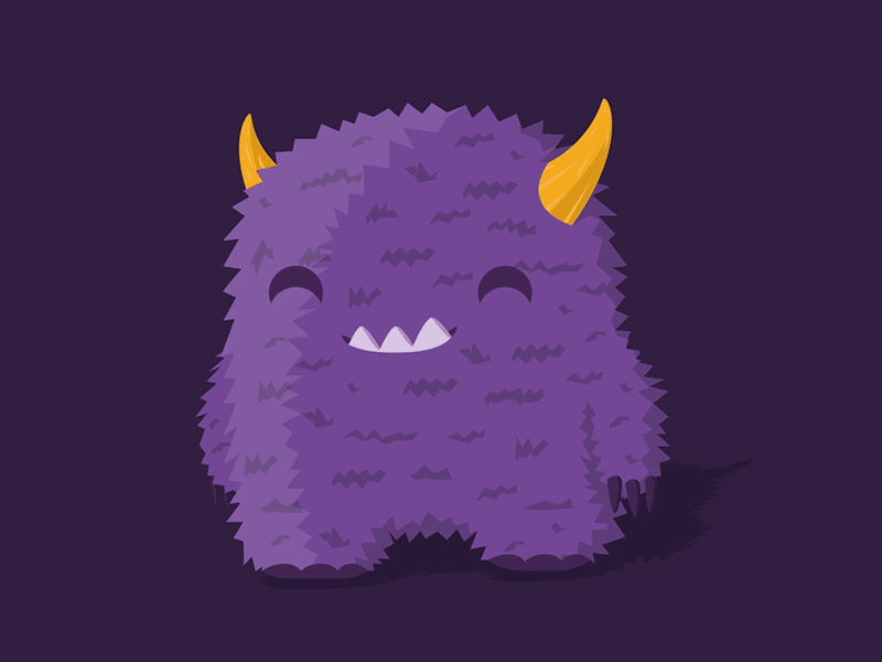 Cute wiggly monster cute fluffy fur horns monster purple smile wiggle