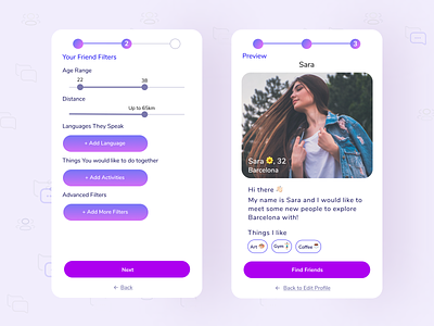 Social App UI/UX Project app app design bumble bumble bff clean design create profile design digital product figma friend finder interaction design interface design onboarding product design sign up social app social network tinder ui ux