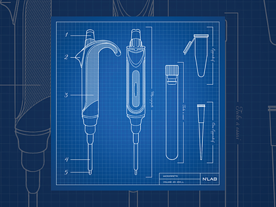 Micropipette (Blueprint) communication design digital editorial illustration logo scicomm science