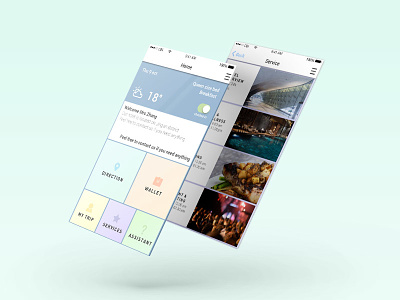 On The Go App V2 app home page hotel hotel app isometric screen on the go pastel pastel color ui ux