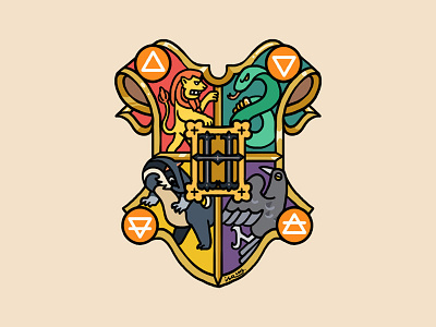 Hogwarts School badger element illustration lion patch raven snake wizard