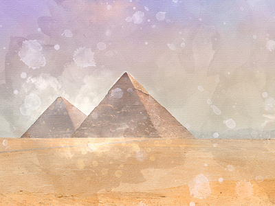 Digital watercolor painting of pyramids of Giza 3d