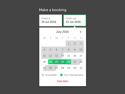 Make a booking availability calendar check in check out date picker