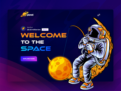 Space travel Hero Exploration astronaut creativepeoples design earth galaxy illustration landing page moon planet rocket rocketship satellite space space travel spaceman stars ui universe vector website design