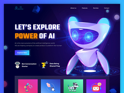 Artificial Intelligence At Work Landing Page ai artificial intelligence artificialintelligence chatbot cpdesign creativepeoples deep learning design landing page machine learning mechanics neural network robotics trending ui web