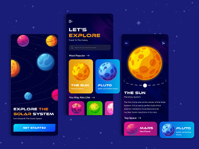 Space Solar System Mobile App android astronaut concept cpdesign creativepeoples design ios mars mobile mobile app planet solar system space space travel spaceship stars trending ui