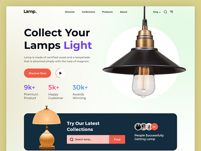 Lamps Product Landing Page cpdesign creativepeoples decor design designer lamp furniture interior lamps landing page light neo.glow pendant lamp product design shadow trending ui web