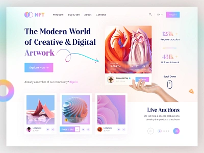 NFT Marketplace Website artwork buy cpdesign creativepeoples cryptoart cryptocurrency ethereum illu illustration landing page nft nft art nft landing page nft marketplace nft website purchase rarible trending virtual coin web design