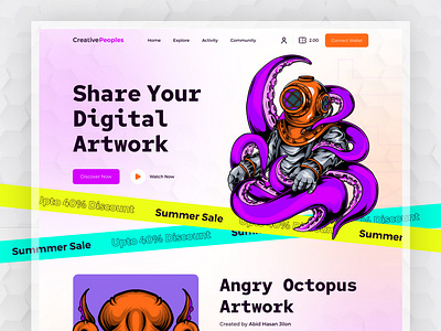 NFT Marketplace Website artwork buy cpdesign creativepeoples crypto art cryptocurrency digital art work ethereum illustrations landing page nft nft art nft collection nft marketplace nfts purchase sell token trending web