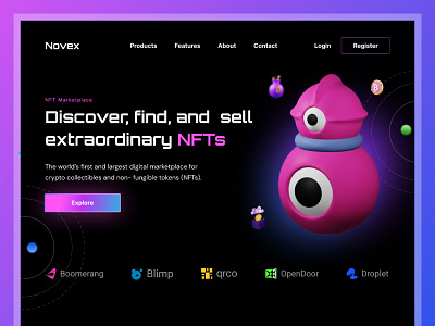 NFTs - NFT Marketplace Website 3d 3d illustrations buy cpdesign creativepeoples crypto art ethereum landing page nft nft art nft landing page nft market place website nft marketplace nfts purchase sell token trending web web design