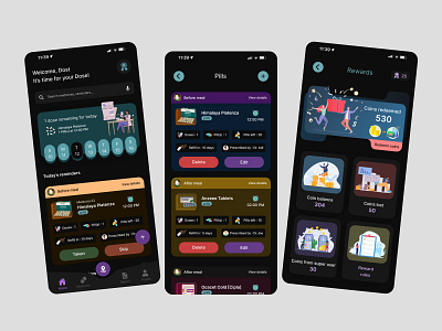 Med Reminder App app application darkmode design designer medicine reminder medreminder pilltime reminderapp ui uidesign ux