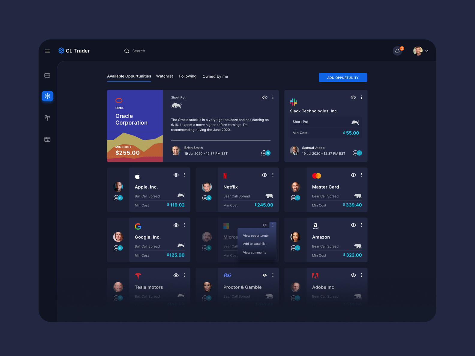 Trading application UI by RajivB. on Dribbble