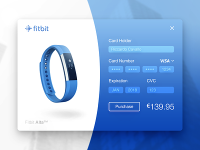 Fitbit Product Checkout Page. blue card checkout credit card fitbit product ui user interface