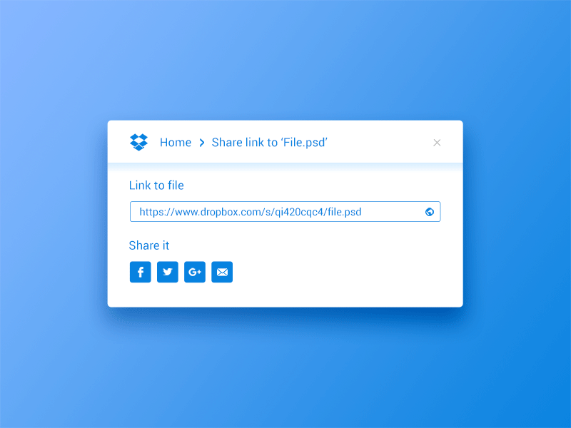 Dropbox Link Sharing. 010 blue daily ui dropbox gif share social ui ui design user interface ux