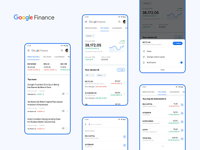 Google Finance Redesign app design finance fintech google google design google finance interface light minimal mobile mobile app personalization shares stats stocks trading ui ux