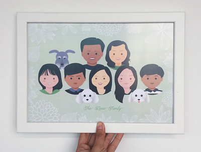 Custom Family Portrait with Pets - Chinese custom illustration family portrait large family pet portrait portrait