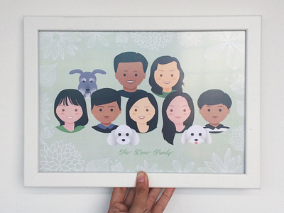 Custom Family Portrait with Pets - Chinese