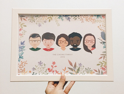 Custom Family Portrait - Multiracial asian family portrait illustration multiracial