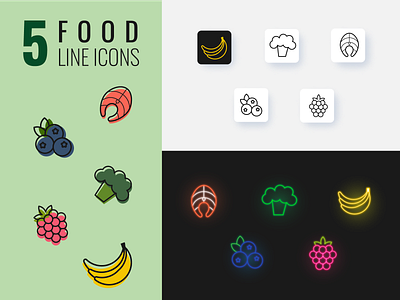 5 healthy food icons