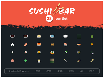 Sushi Bar | Icon Set bar chopsticks fish formats icon set icons japan kitchen red rice sushi vector