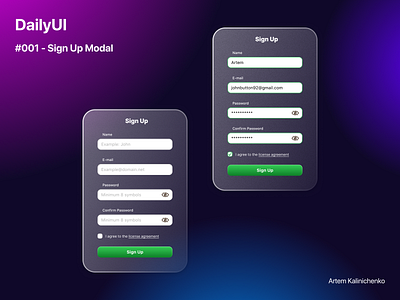 Day 001 - Sign Up Modal | 100 days UI challenge daily100 daily100challenge dailyui dailyuichallenge modal signup ui