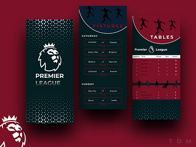 Premier League MobileApp Concept Work app blue branding dark design england football graphic design icon illustration logo mobile phone premierleague red sport team ui ux vector