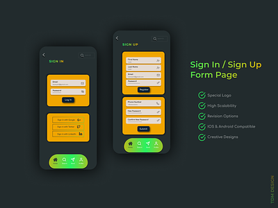 Sign in/Sign up Form dailyUI app branding dailyui design graphic design icon illustration logo mobile motion graphics phone register signin signup submit ui ux vector web yellow