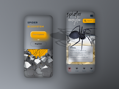 Spider Concept Mobile UI. 3d app apple behance branding design dribbble graphic design illustration inspiration logo mobile mobileapp mockup orange spider ui uiux ux visualdesign