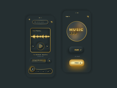 Gold Theme MusicApp UI app apple behance branding design dribbble gold graphic design icon ios logo mobile mobileapp mobileui musicapp social ui uiux ux vector