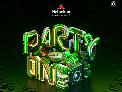 Heineken - Party As One 3d 3d typography c4d dj graphic design octanerender one otoy party pipe