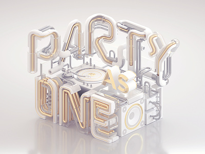 Heineken - Party As One (White & Gold) 3d 3d typography c4d dj gold graphic design octanerender one otoy party pipe white