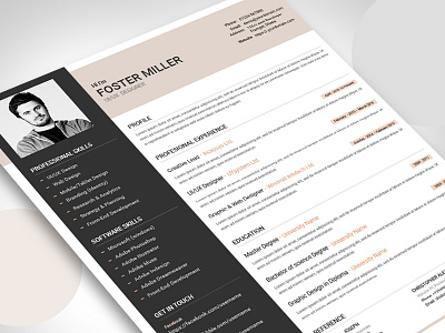 Resume biodata curriculum vitae cv employment job print design resume template ui ux