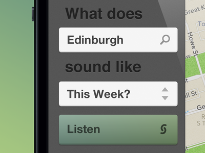 Soundscape - sneak peek app button green ios iphone listen map menu retina search sentance