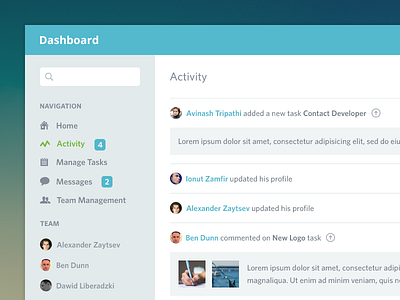 Dashboard Activity activity admin clean dashboard flat ikons team ui